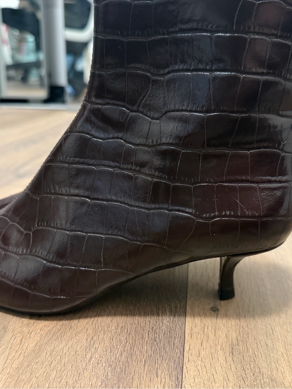 BNWT Women's Brown Croc-Embossed Kitten Heel Boot - Mango (38)